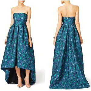 Elegant Strapless Evening Gown - Blue and Green